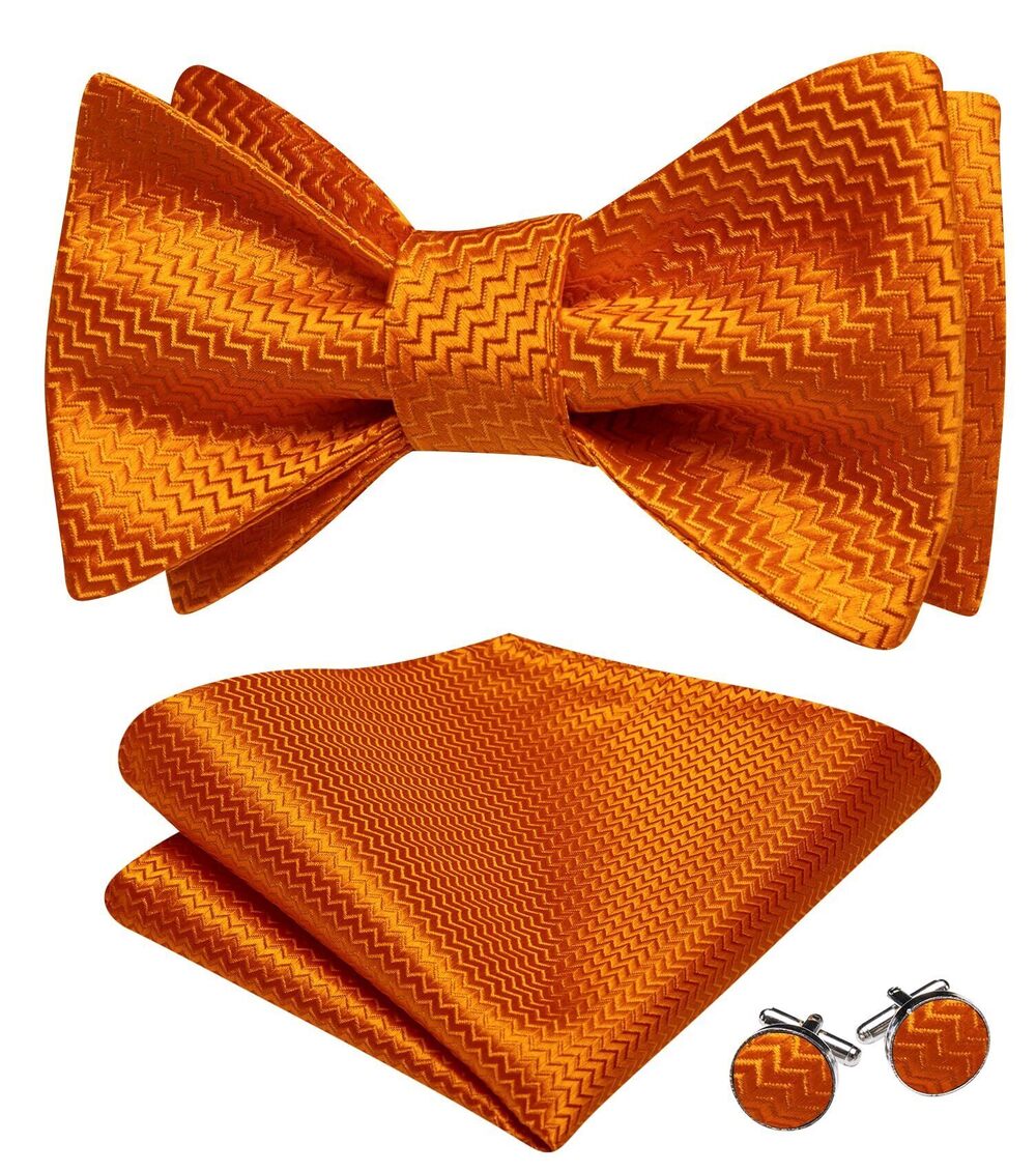 6236 Solid Color Paisley Self Tie Bow Ties Formal Orange Bowtie and Pocket